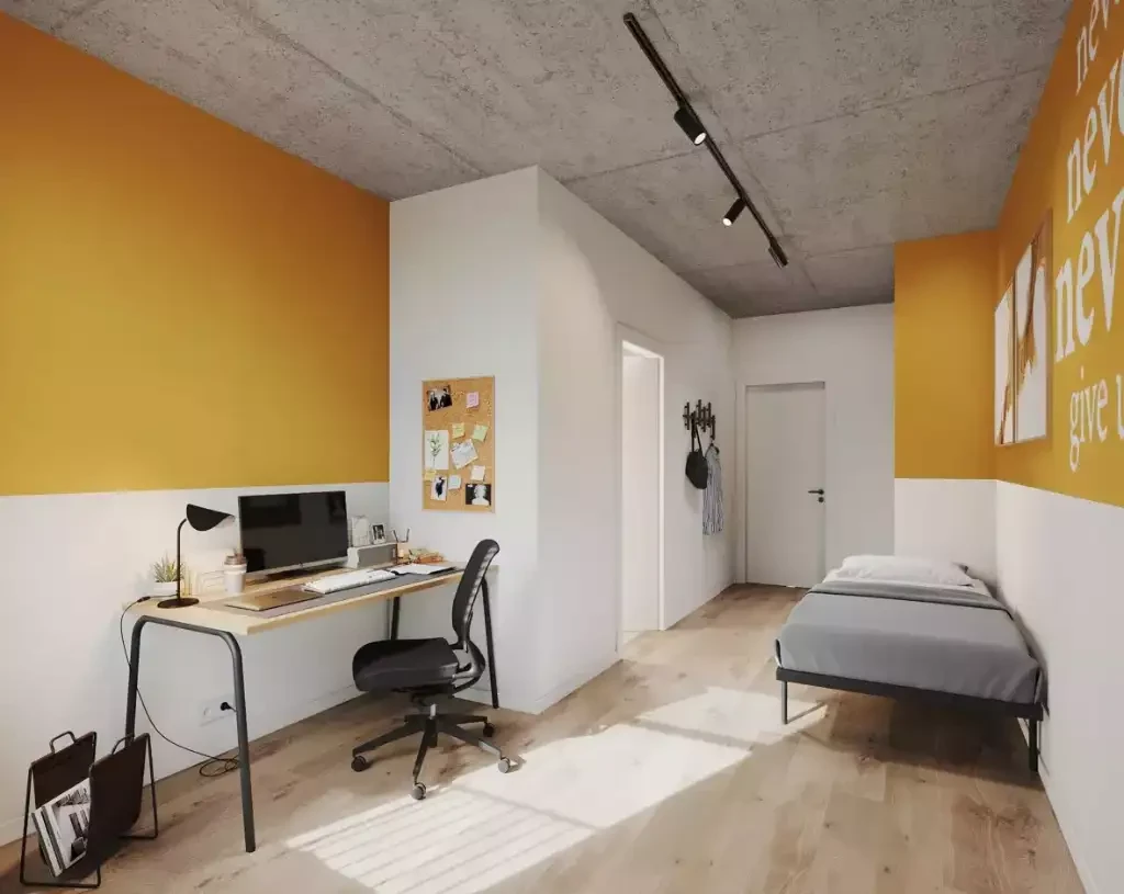 Interieur van een studentenkamer in Kotter, Gent — lichtrijke ruimte met huiselijke sfeer
