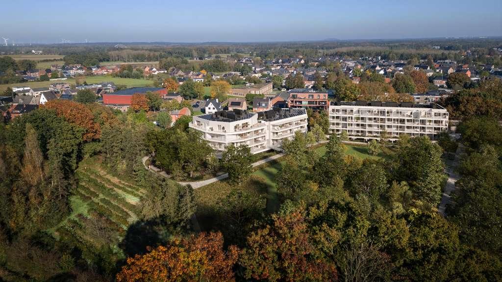 Moderne exterieurarchitectuur van Kuringen Park nieuwbouwappartementen in Hasselt