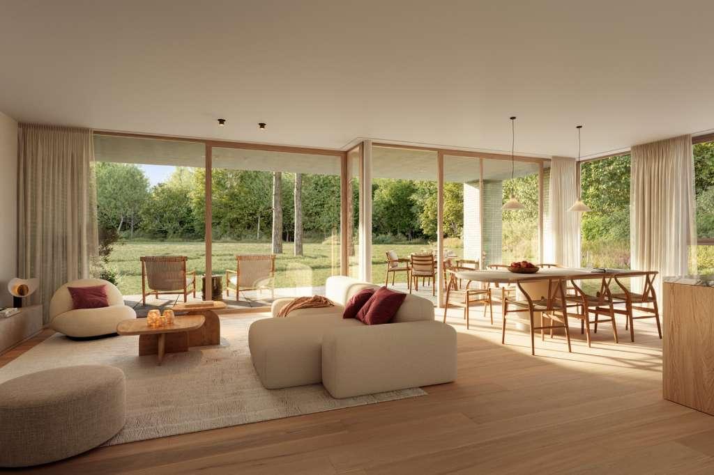 Lichte woonkamer in een villa-appartement van Huyze Verde, Waregem