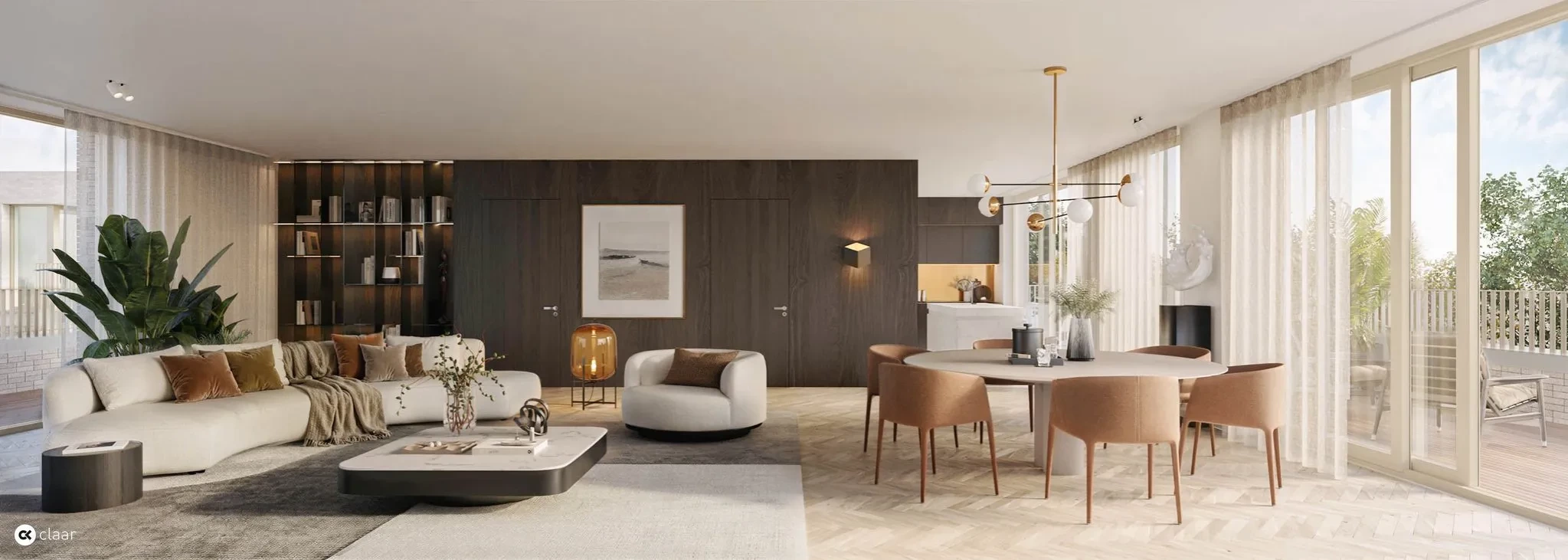 Interieur van een lichtrijk appartement in The Collection Mechelen met grote raampartijen
