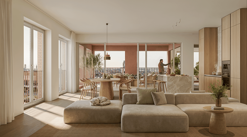 Lichtrijke woonkamer in nieuwbouwappartement Ruit, De Nieuwe Dokken Gent