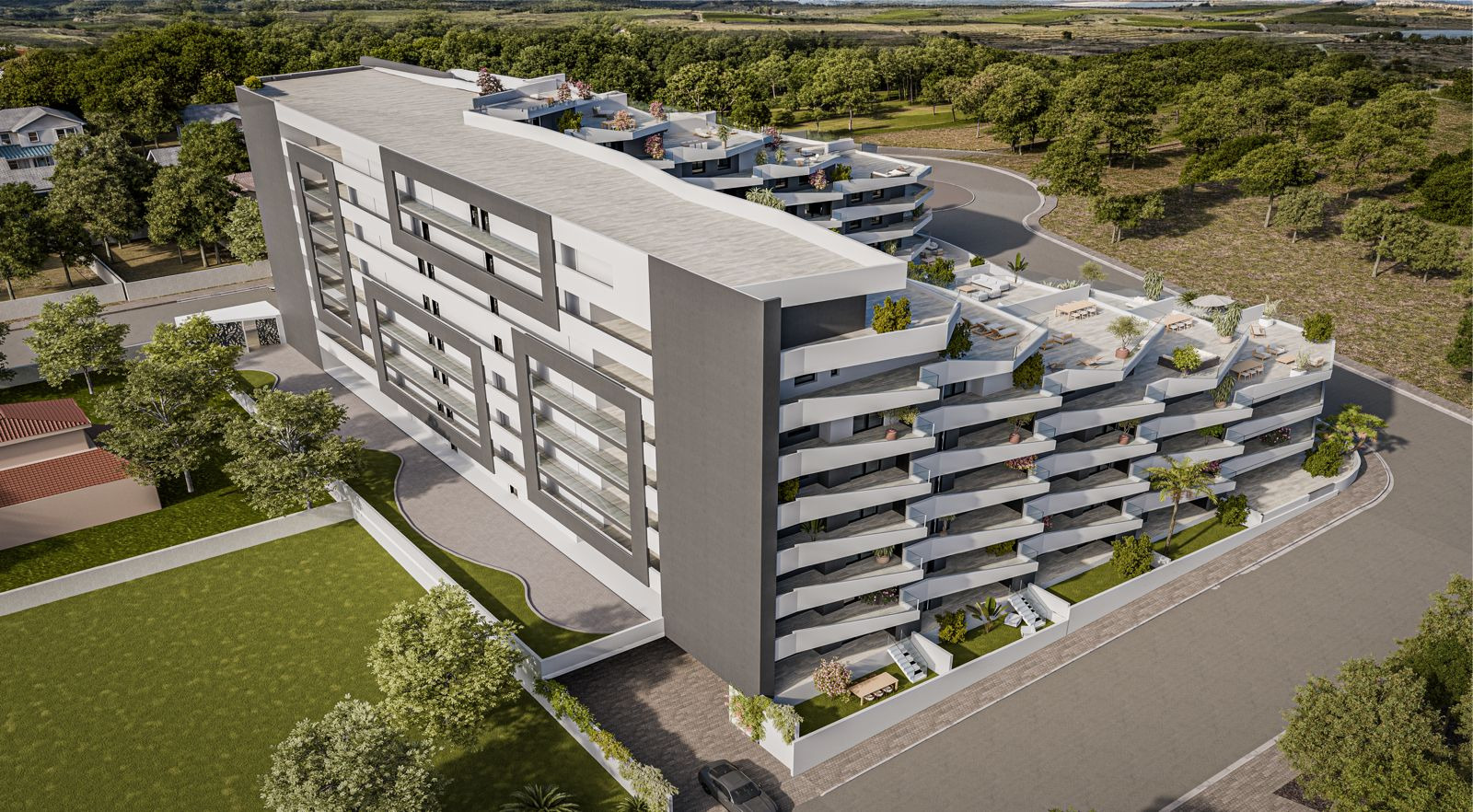 Exterior view of the project's communal swimming pool